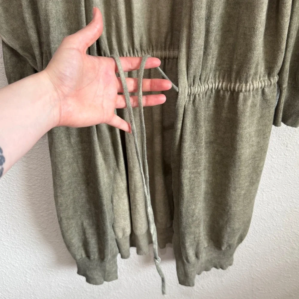Suzy D London Olive‎ Green 100% Cotton Longline Hooded Drawstring Cardigan M/L